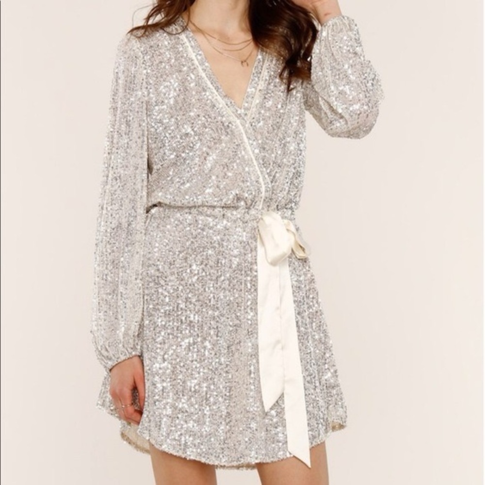 Heartloom Dani Silver Sequin Wrap Dress, Size S
